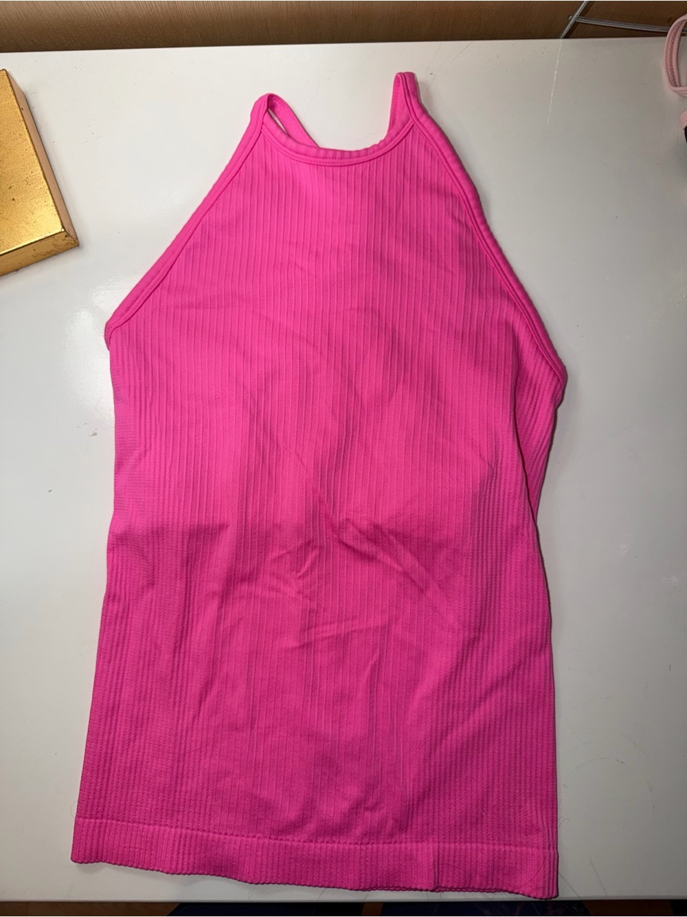 90 Degree Women's Ribbed Halter Tank Top - Hot Pink